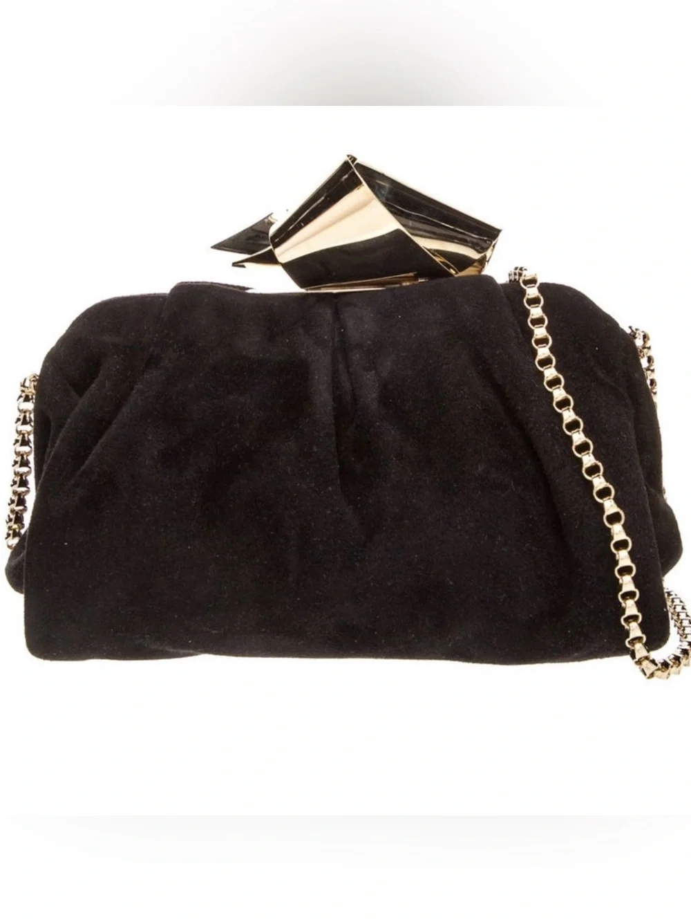 Jimmy Choo Black Velvet Evening Clutch with Gold Chain